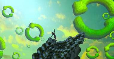 Soyut renkli arka plan, hayal gücü kavramı insan silueti.