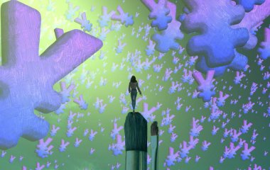 Soyut renkli arka plan, hayal gücü kavramı insan silueti.