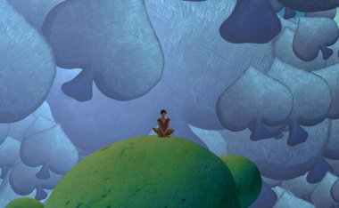 Soyut renkli arka plan, hayal gücü kavramı insan silueti.