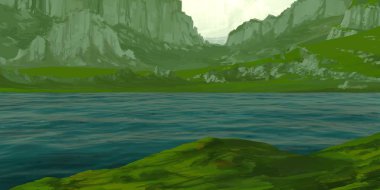 Guaj veya akrilik boyalar ile çizim dağların Manzara