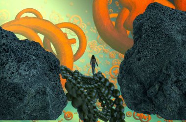 Soyut renkli arka plan, hayal gücü kavramı insan silueti.