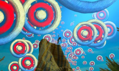 Soyut renkli arka plan, hayal gücü kavramı insan silueti.