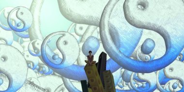 Soyut renkli arka plan, hayal gücü kavramı insan silueti.