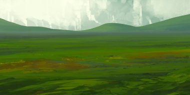 Guaj veya akrilik boyalar ile çizim dağların Manzara