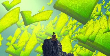 Soyut renkli arka plan, hayal gücü kavramı insan silueti.