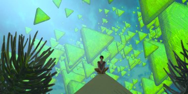 Soyut renkli arka plan, hayal gücü kavramı insan silueti.