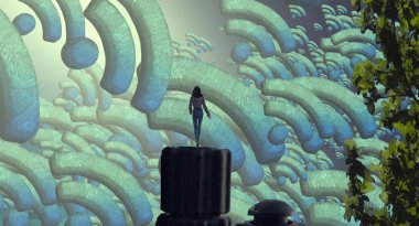 Soyut renkli arka plan, hayal gücü kavramı insan silueti.