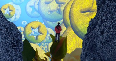 Soyut renkli arka plan, hayal gücü kavramı insan silueti.