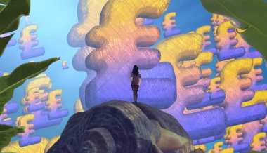 Soyut renkli arka plan, hayal gücü kavramı insan silueti.