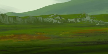 Guaj veya akrilik boyalar ile çizim dağların Manzara