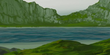 Guaj veya akrilik boyalar ile çizim dağların Manzara