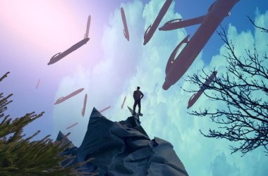 mavi bir gökyüzünde kadın