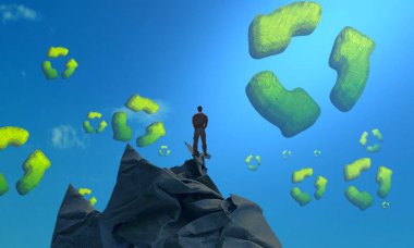 yeşil bir gökyüzü tutan el