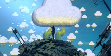 mavi arka plan üzerinde yeşil şemsiye