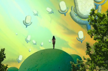 yeşil gökyüzü ile noel ağacı