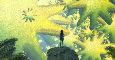 Soyut renkli arka plan, hayal gücü kavramı insan silueti.