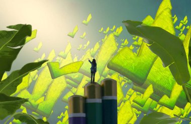 Soyut renkli arka plan, hayal gücü kavramı insan silueti.