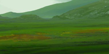 Guaj veya akrilik boyalar ile çizim dağların Manzara