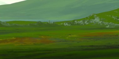 Guaj veya akrilik boyalar ile çizim dağların Manzara