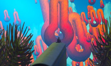 bir ağaç ile kırmızı arka plan