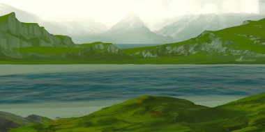 tropikal plaj ve yeşil gökyüzü