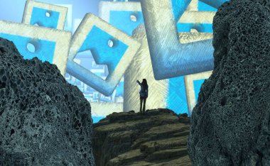 Kumsalda oturan kadın.