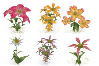 Beyaz arka planda suluboya çiçekler seti