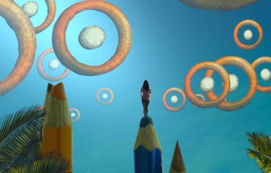 Soyut renkli arka plan, hayal gücü kavramı insan silueti.