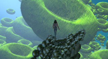 2d illüstrasyon. Soyut rüya gibi motivasyonel görüntü. Hayali dünyada bir rüya da olan kişinin İllüstrasyon. Nesneyi yuvarla