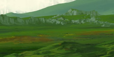 Guaj veya akrilik boyalar ile çizim dağların Manzara