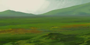 Guaj veya akrilik boyalar ile çizim dağların Manzara