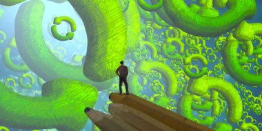 Soyut renkli arka plan, hayal gücü kavramı insan silueti.