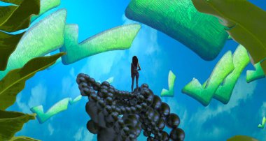 Soyut renkli arka plan, hayal gücü kavramı insan silueti.