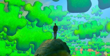 Soyut renkli arka plan, hayal gücü kavramı insan silueti.