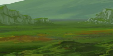 Guaj veya akrilik boyalar ile çizim dağların Manzara