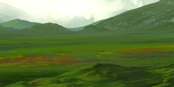 Krajina Horách Kvaše Nebo Akrylovými Barvami — Stock fotografie
