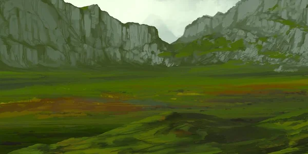 Krajobraz Gór Rysunek Gwasz Lub Farby Akrylowe — Zdjęcie stockowe