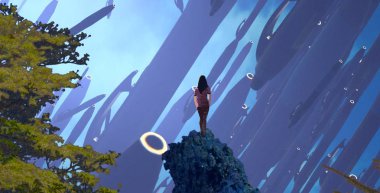 ağaç üzerinde oturan kadın