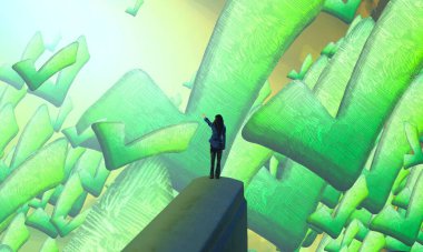 Soyut renkli arka plan, hayal gücü kavramı insan silueti.