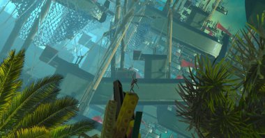 Şehirde palmiye ağacı