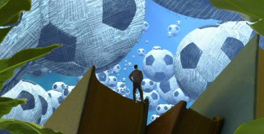 2d illüstrasyon. Soyut rüya gibi motivasyonel görüntü. Hayali dünyada bir kişinin rüyada olması nın illüstrasyonu. 