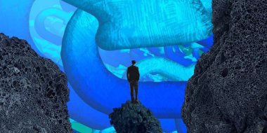 Soyut renkli arka plan, hayal gücü kavramı insan silueti.