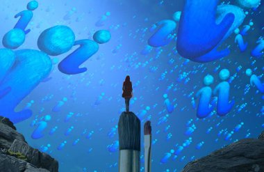 Soyut renkli arka plan, hayal gücü kavramı insan silueti.