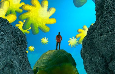 Soyut renkli arka plan, hayal gücü kavramı insan silueti.