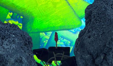 Soyut renkli arka plan, hayal gücü kavramı insan silueti.