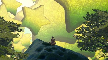 Soyut renkli arka plan, hayal gücü kavramı insan silueti.