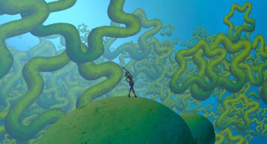 Soyut renkli arka plan, hayal gücü kavramı insan silueti.