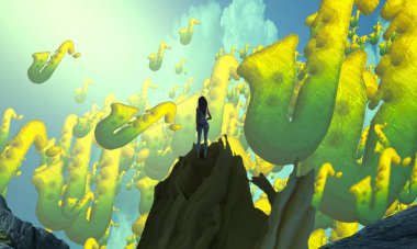 Soyut renkli arka plan, hayal gücü kavramı insan silueti.