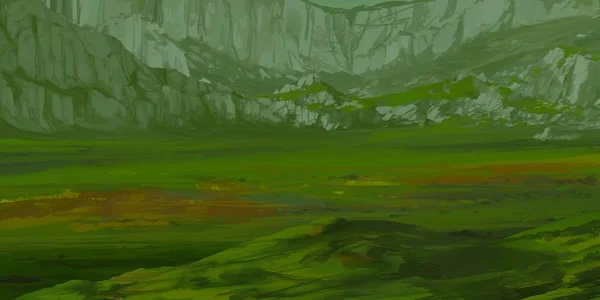 Τοπίο Των Βουνών Που Ζωγραφίζει Γουνόπονο Ακρυλικά Χρώματα — Φωτογραφία Αρχείου