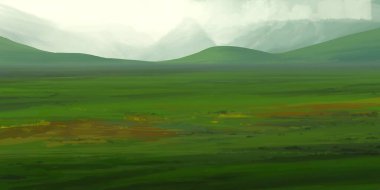 Guaj veya akrilik boyalar ile çizim dağların Manzara